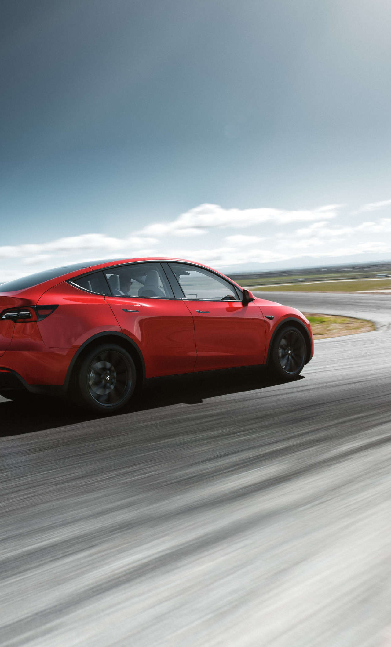 1280x2120  Download Обои 1280x2120 размытие движения красный Tesla model y на дороге iphone 6 plus 1280x2120 hd image background 20070