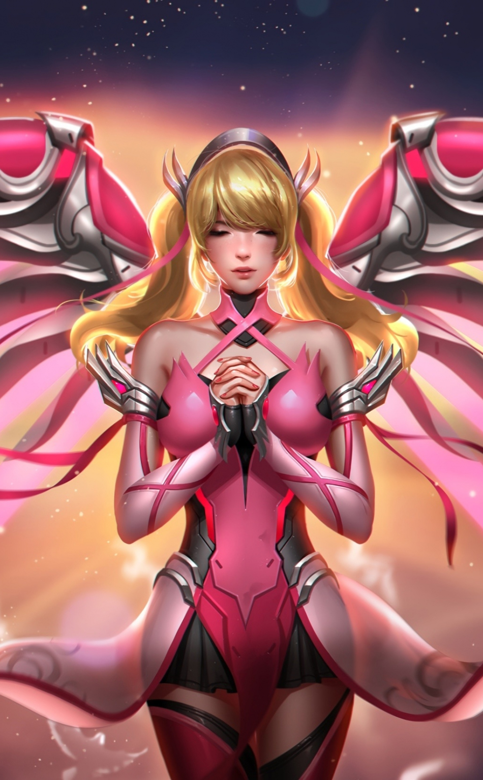 950x1534  Скачать 950x1534 розовый костюм, милосердие, overwatch, арт, арт, iphone, 950x1534 обои, картинки 7988