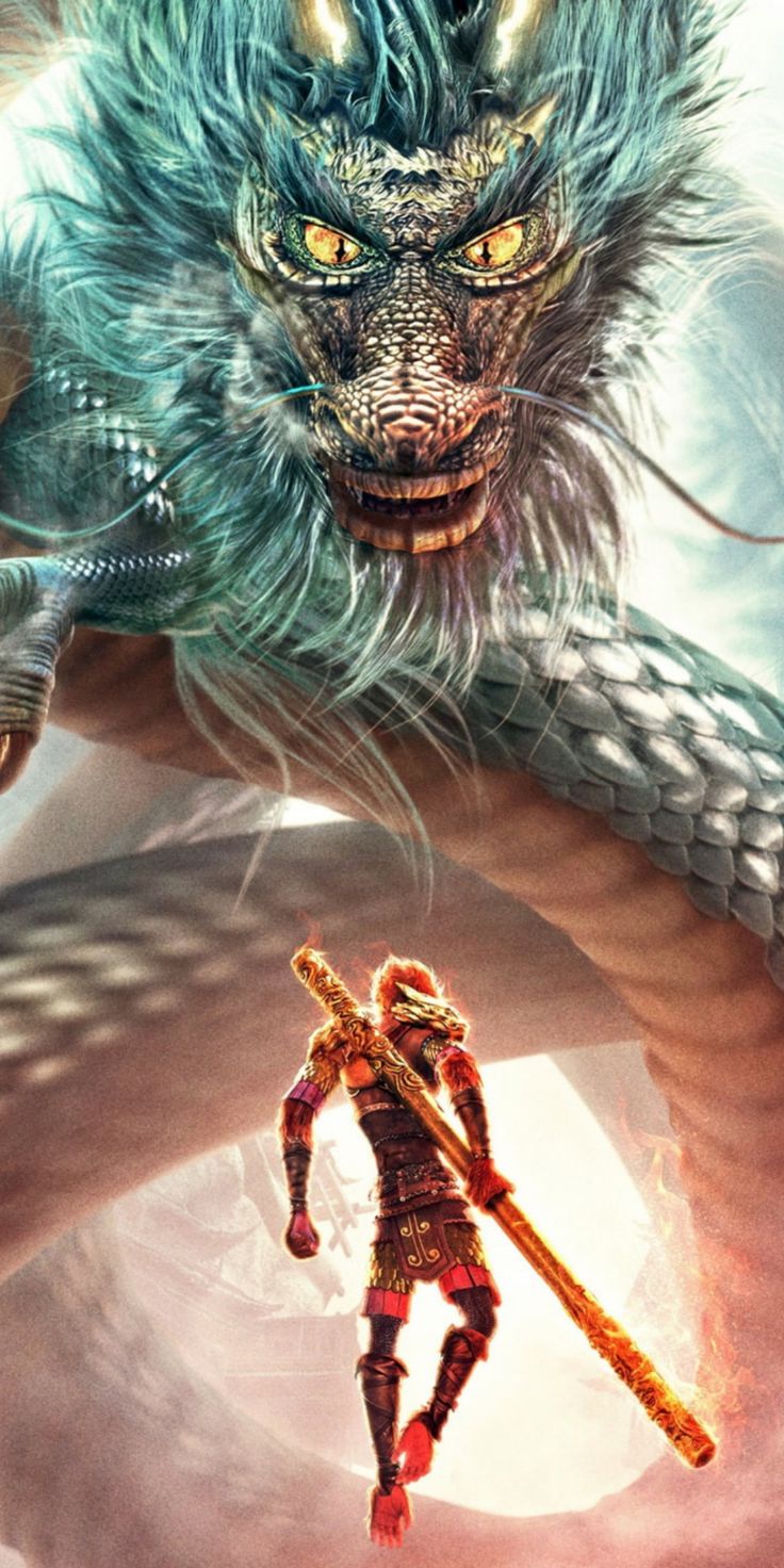736x1472  Король обезьян и Дргаон, фэнтези-арт, обои 1080x2160 в 2023 году | Король обезьян, Фэнтези, Фэнтези