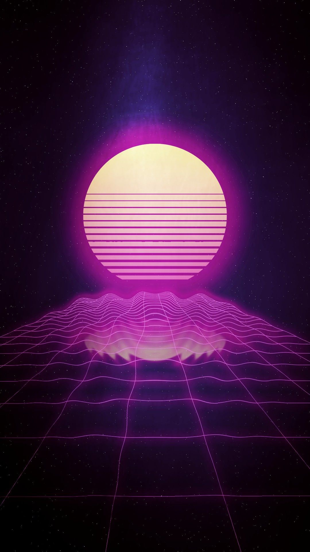 1080x1920  Фиолетовый ретро-закат, пока. в 2023 году | Обои Vaporwave, Обои с волнами, Неоновые обои