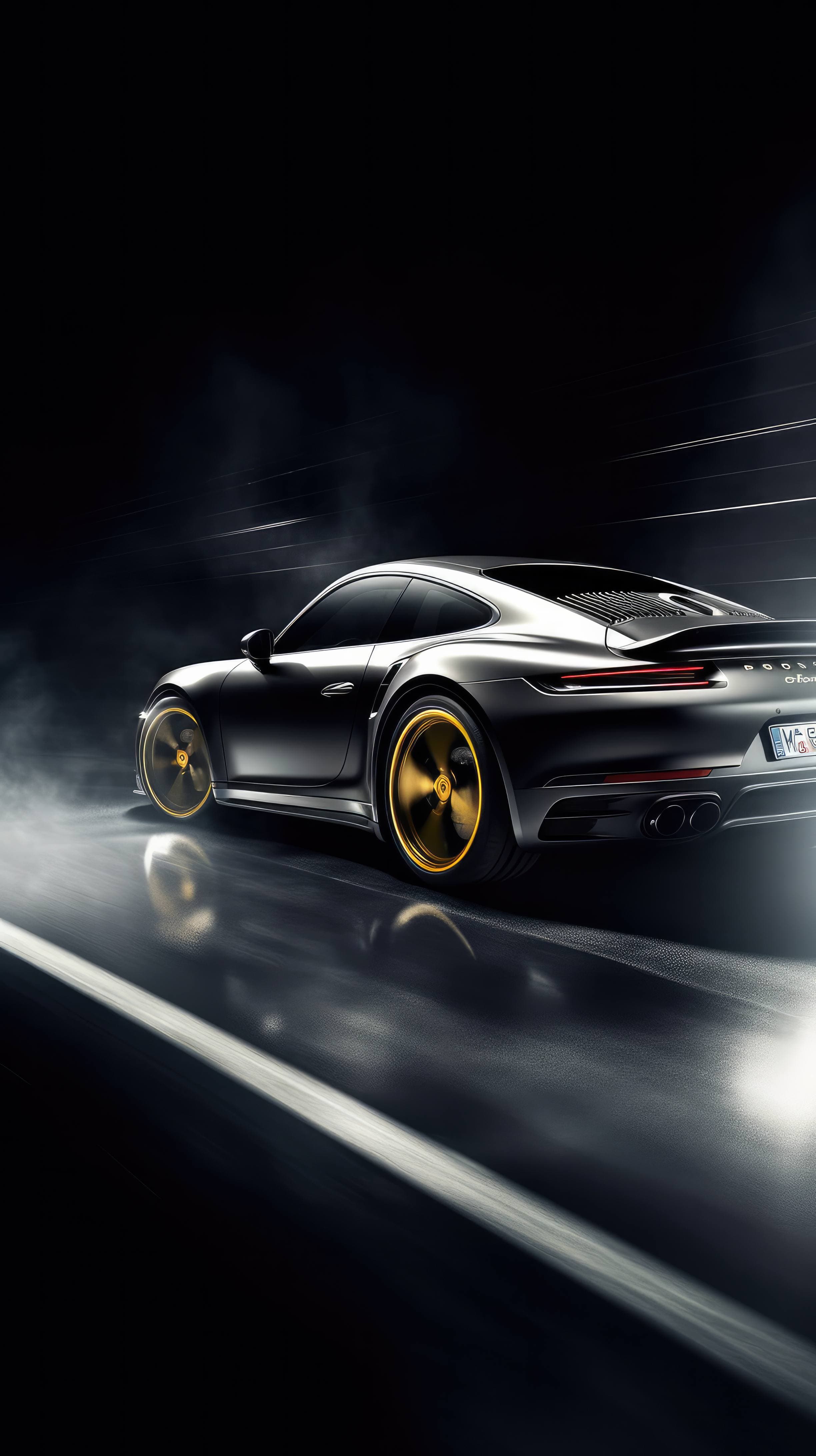 2448x4368  Динамичные обои для мобильного телефона с изображением Porsche 911 Turbo S 2022 года в движении, запечатленного на четкой высококонтрастной фотографии.