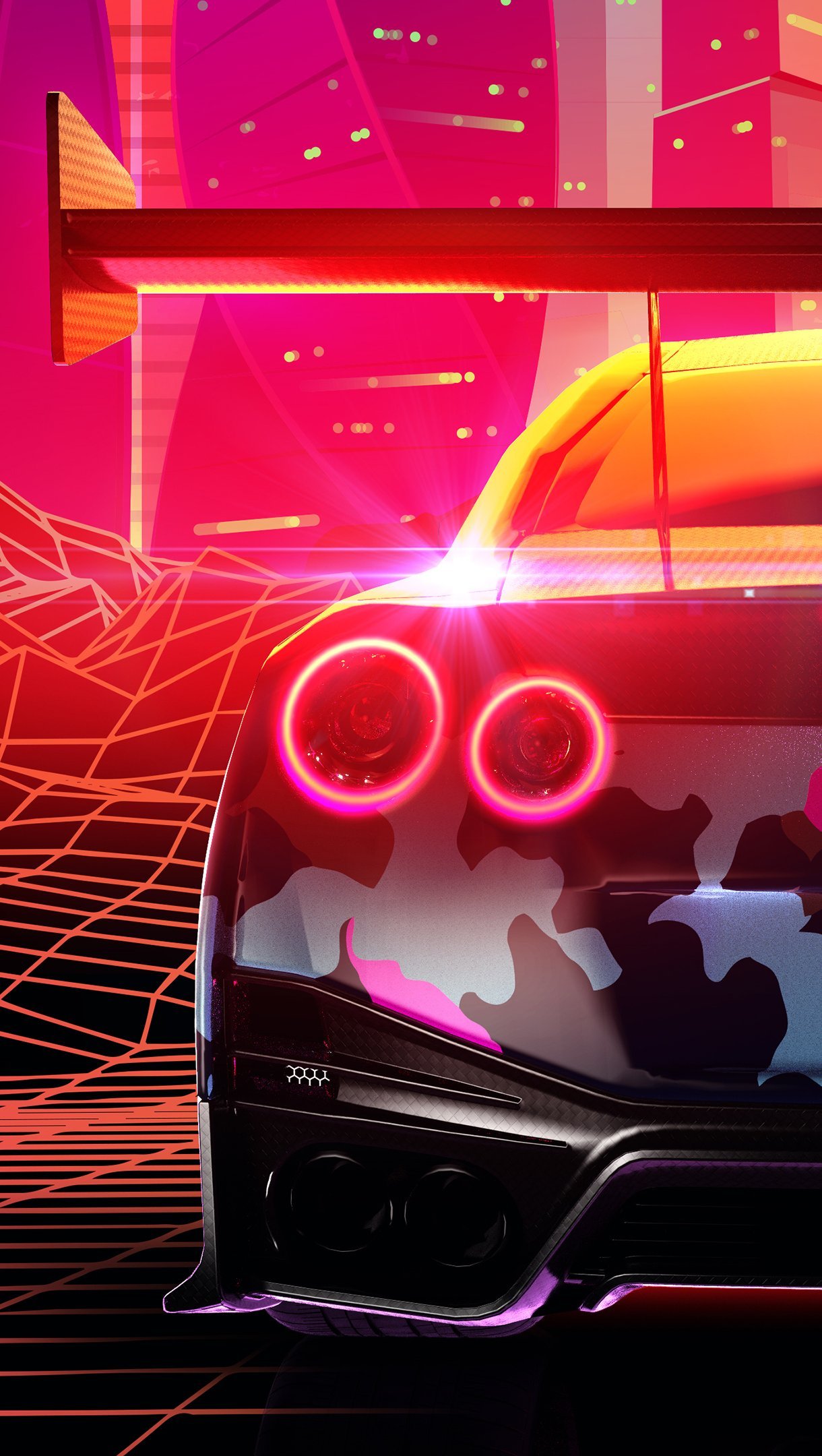 1220x2160  Nissan GTR retrowave Wallpaper 4k HD ID:9985