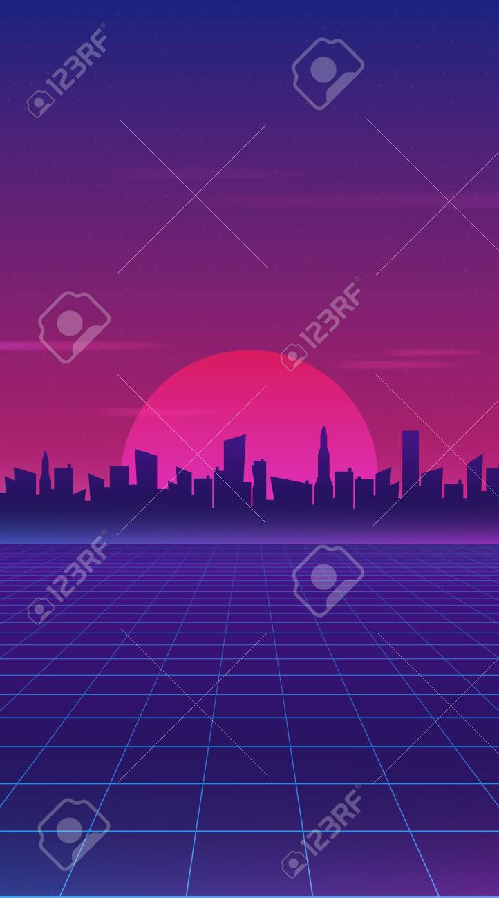 722x1300  Обои Retrowave, линии, закат, 4K, Абстракция #18950