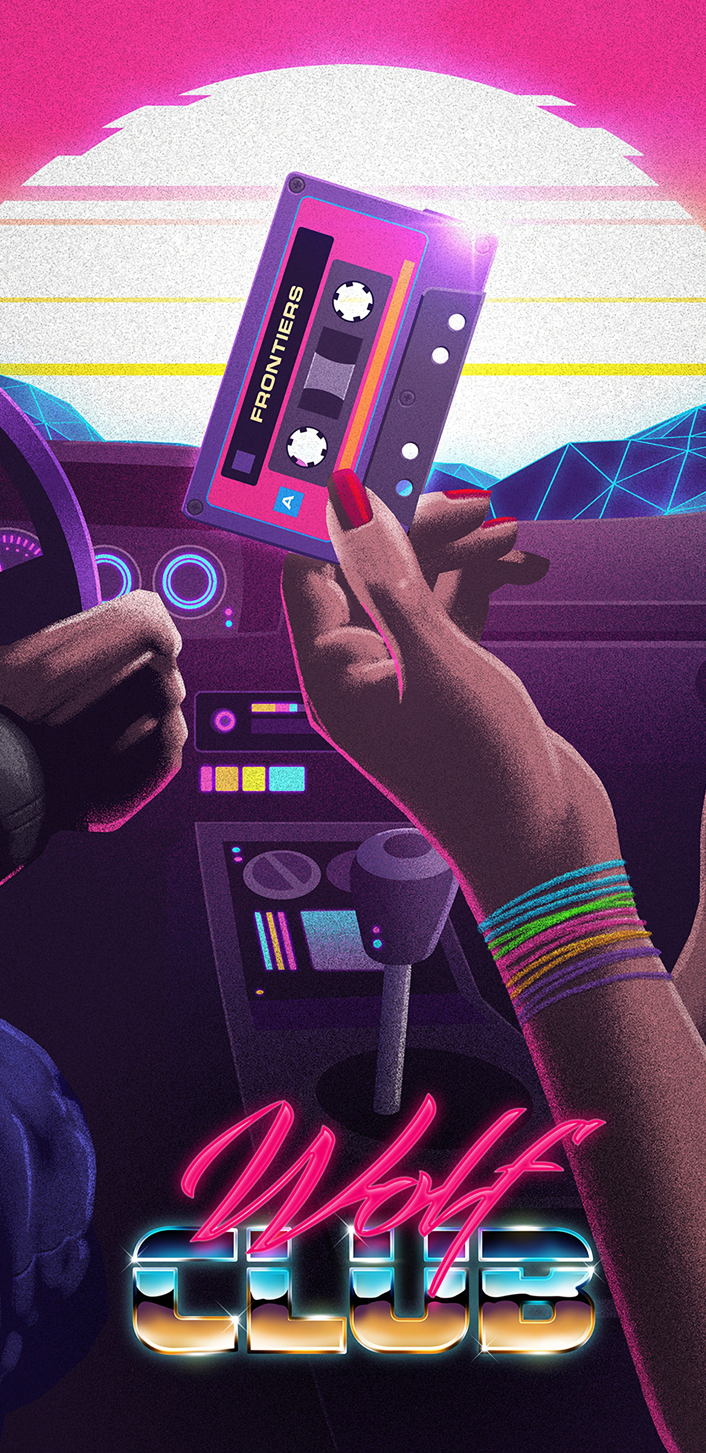 1440x2960  Фиолетовые обои Retrowave Neon Grid — Обои с фиолетовой сеткой