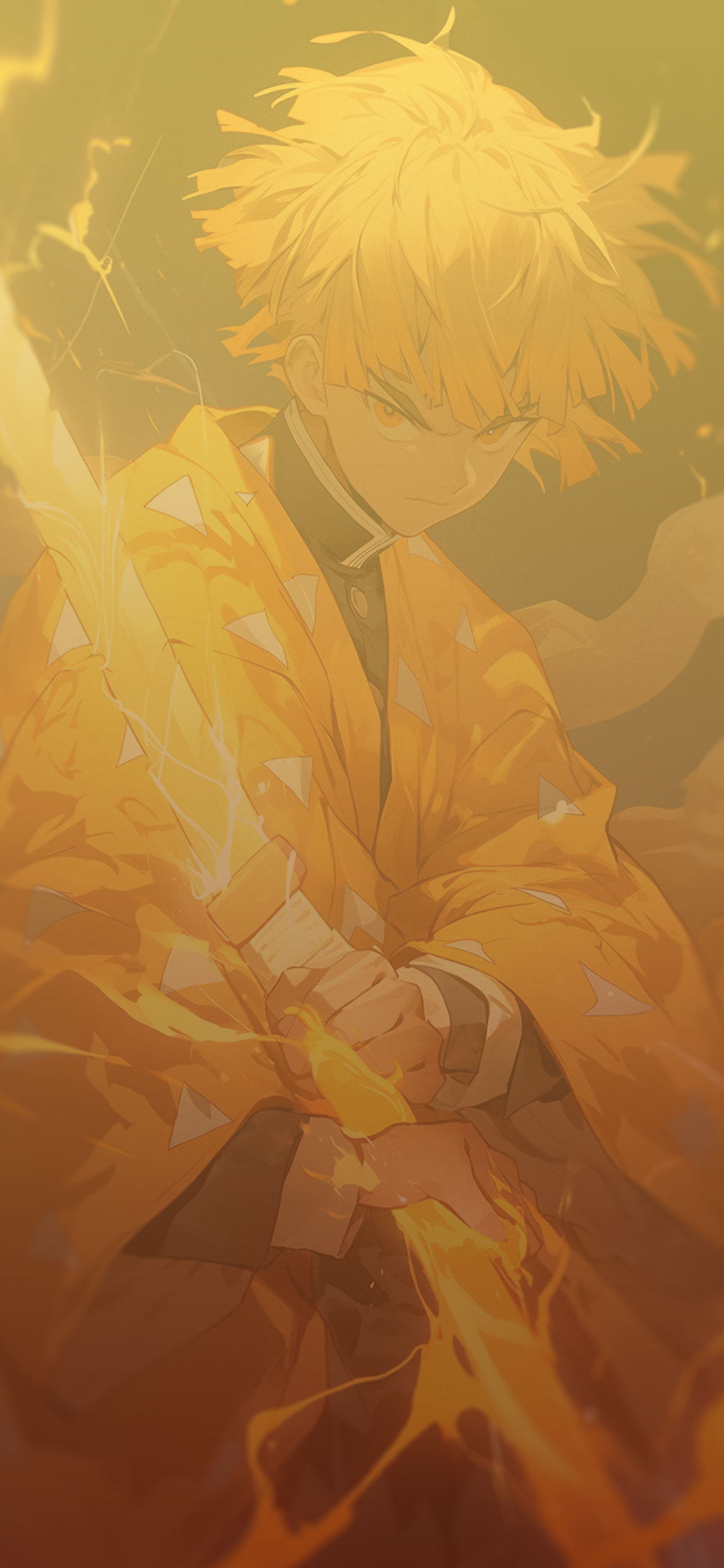 1183x2560  Убийца Демонов Зеницу Агацума Желтые Обои - HD Обои