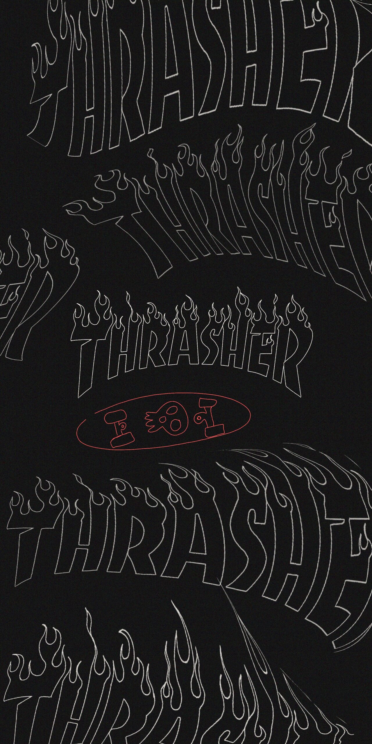 1280x2560  🔥 Волнистые темные обои с логотипом Thrasher Flame — Клан обоев