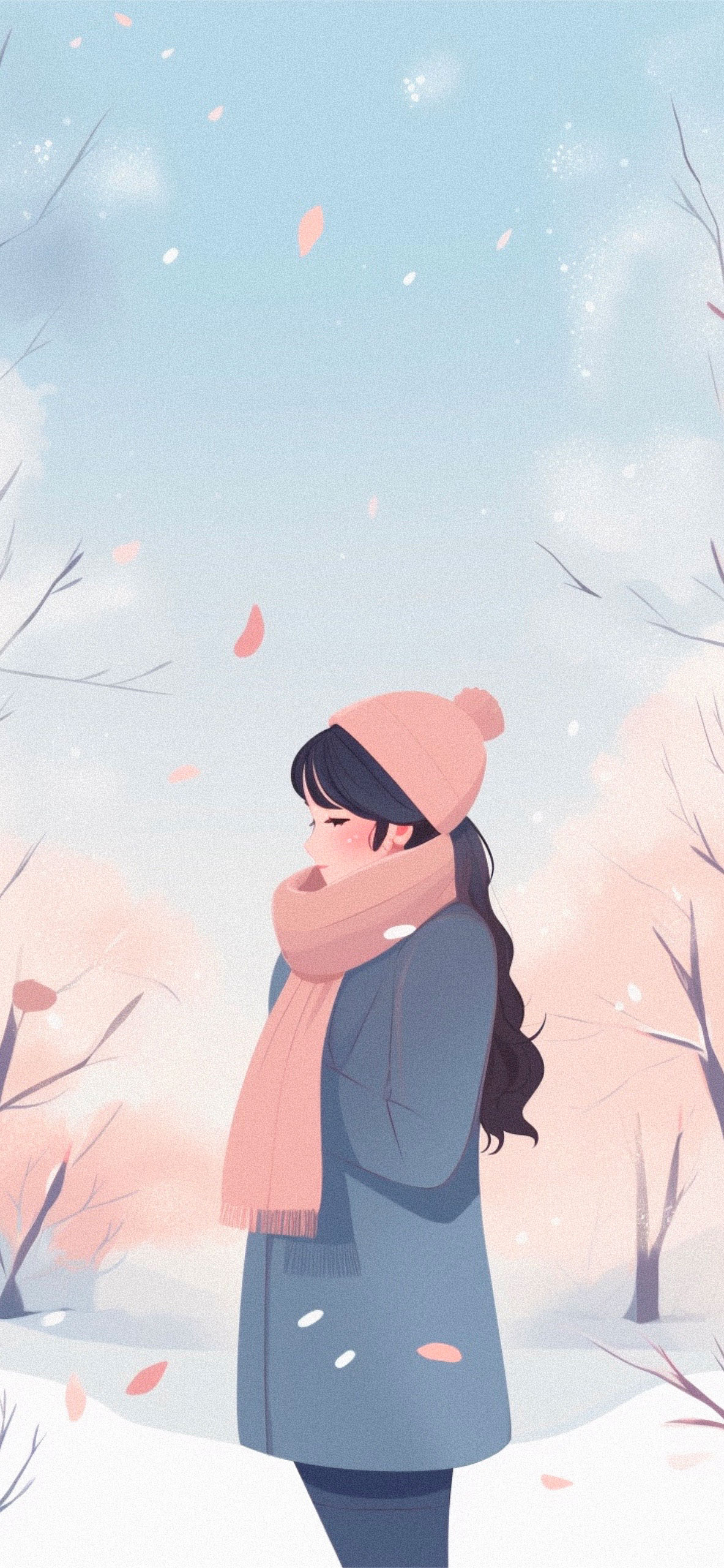 1183x2560  Задумчивая девушка в зимнем саду Обои - Уютные обои HD