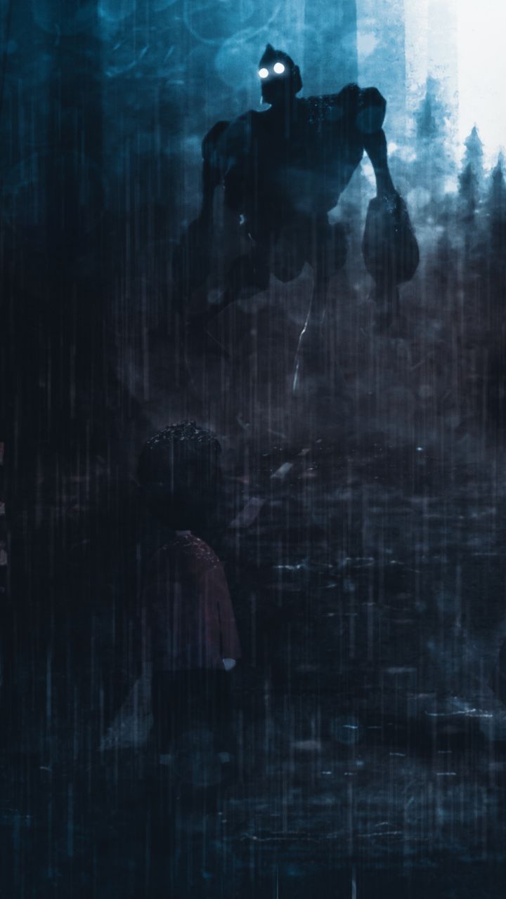 720x1280   Кроссовер Железный Гигант и видеоигра Внутри темные обои | Железный гигант Темные обои Робот концепт-арт