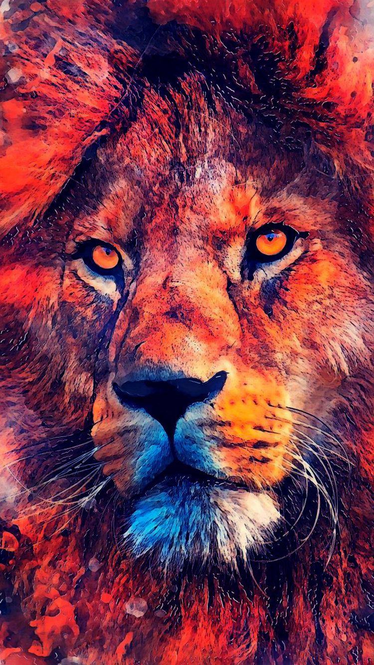750x1334  Обои Лев, живопись, Краска по номеру, акварельная живопись, лев картина для  iPhone 6, 6S, 7, 8 бесплатно, заставка 750x1334 - скачать картинки и фото