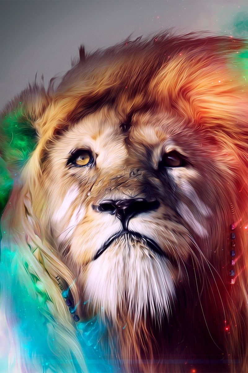 800x1200  Скачать 800x1200 лев, большая кошка, морда, дым, разноцветный обои, картинки  iphone 4s/4 for parallax