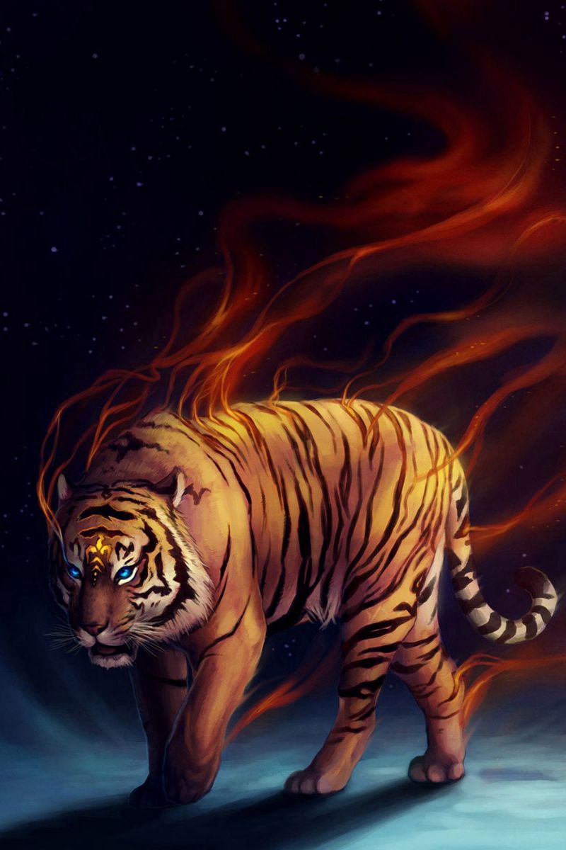 Скачать 800x1200 тигр, абстракция, луна, арт обои, картинки iphone 4s/4 for  parallax