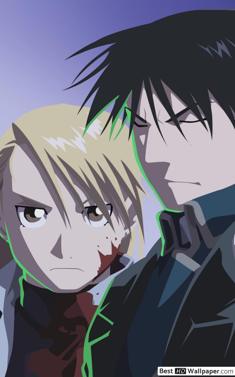800x1280   Стальной алхимик - Рой Мустанг  Риза Ястребиный глаз (вектор) HD обои скачать 