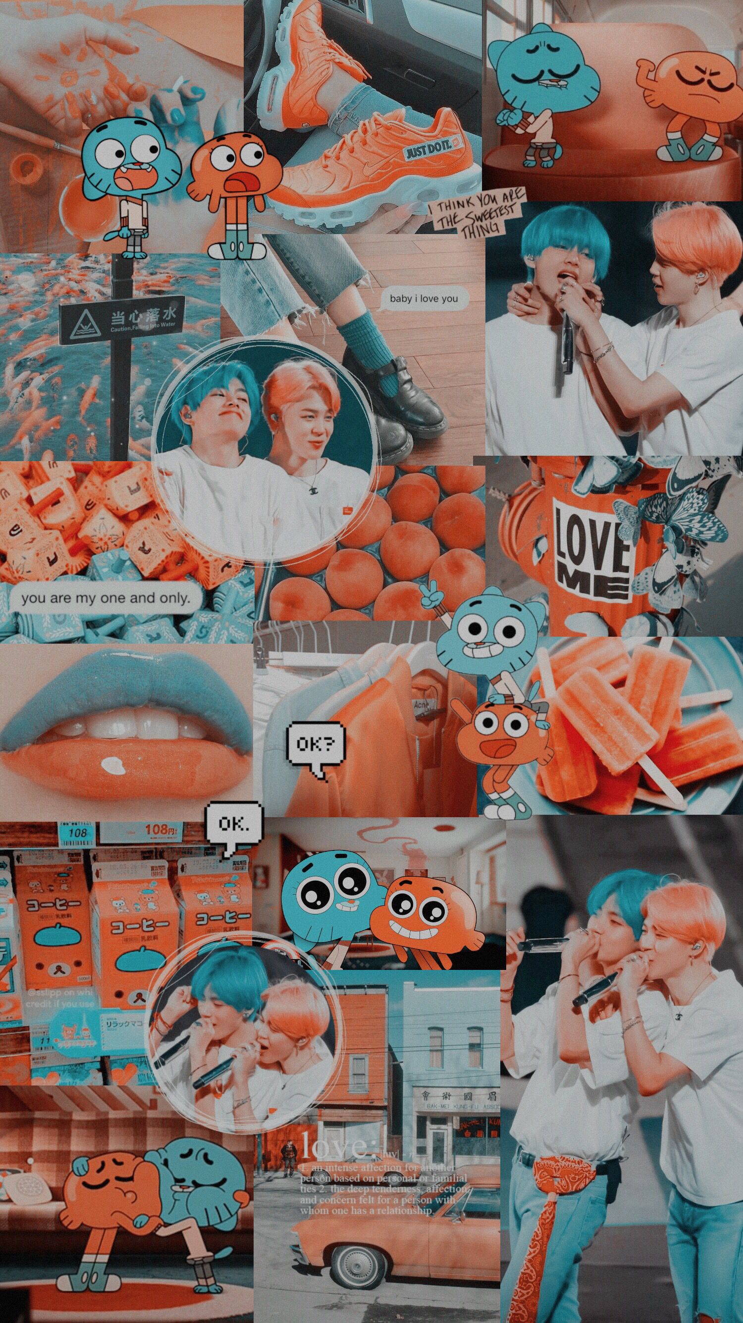 1500x2668  vmin #Jimin #taehyung #v #wallpaper #bts #lockscreen #darwin #gumball # aesthetic # синий # оранжевый… | Bts обои для ноутбука Эстетические обои для iphone Мультяшные обои