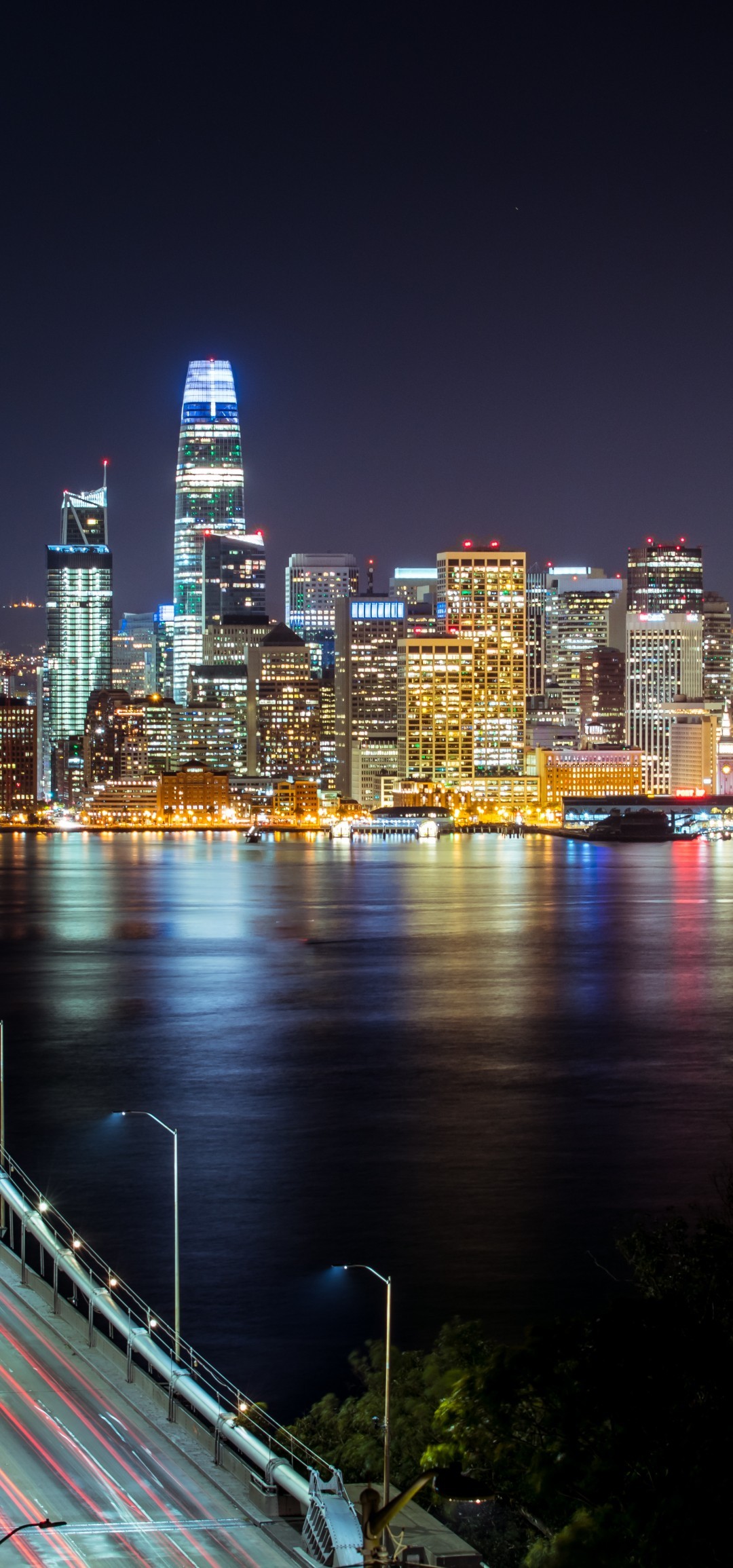 1080x2310  Загрузить 1080x2310 Мост через залив Сан-Франциско Архитектура Skyline Ночь Небоскребы Обои для Honor View 20 - WallpaperMaiden