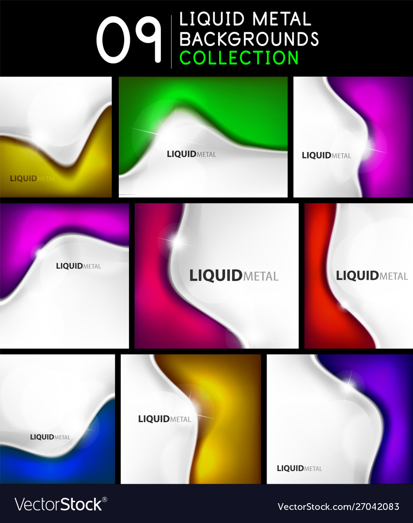 852x1080   Установить плавные фоны из жидкого металла Роялти-фри Вектор