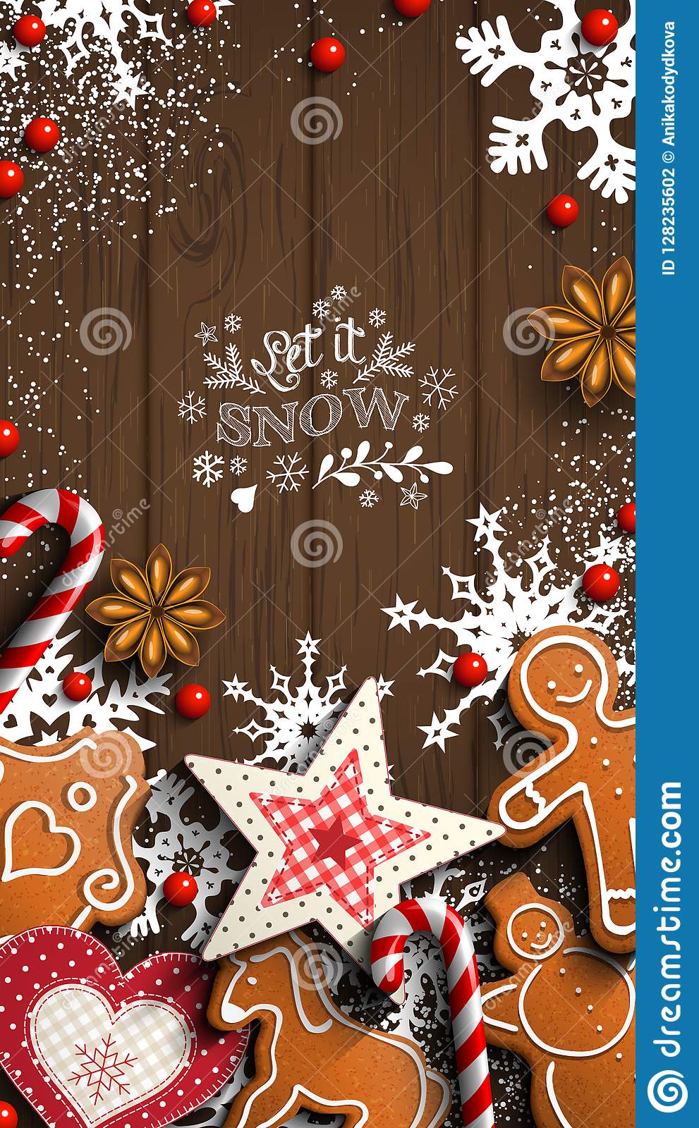 991x1600   Рождественские обои для мобильного телефона Gingerbread And Ornaments On Wood Вектор - Иллюстрация фона доски: 128235602