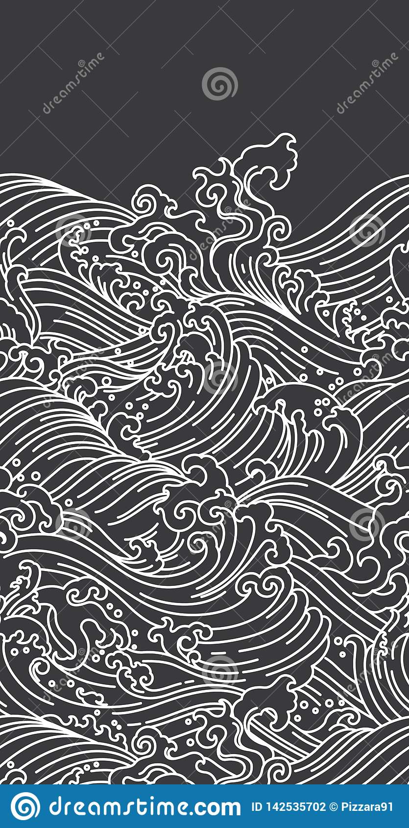 835x1689  Oriental Water Wave. Японский. Китайский язык. Тайский. Фото со стока - Иллюстрация свежего элемента: 142535702