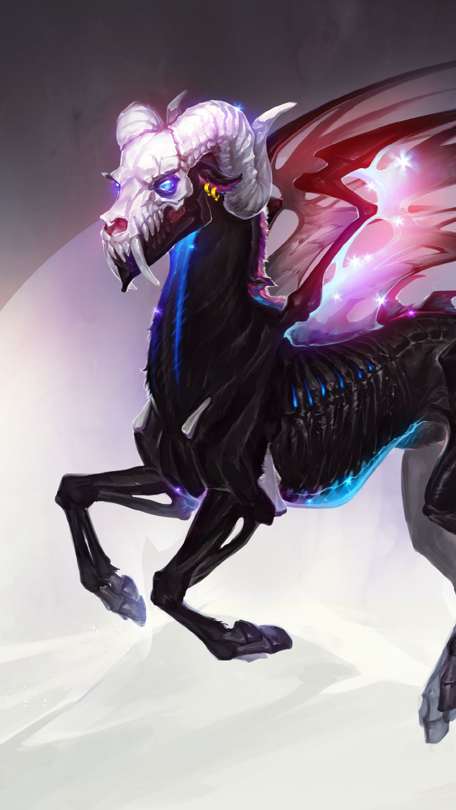 938x1668  Download wallpaper 938x1668 unicorn horse skull фантастическое искусство iphone 8/7 / 6s / 6 для параллакса hd фон