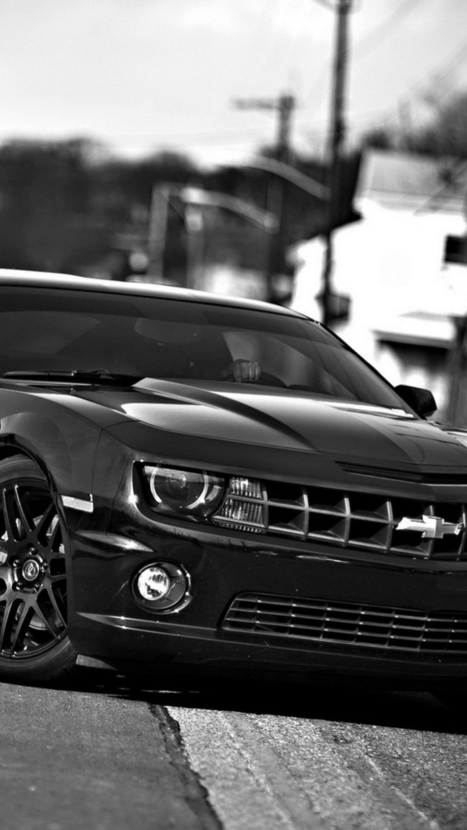950x1689  Chevrolet Camaro Front View Black  White HD Mobile Wallpaper. | Камаро Шевроле Камаро Черный camaro
