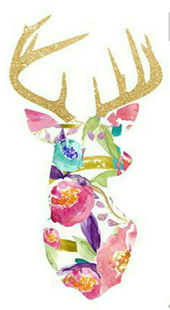 667x1218   Цветочный олень с золотыми рогами | Цветные обои Arte con piña Laminas para cuadros