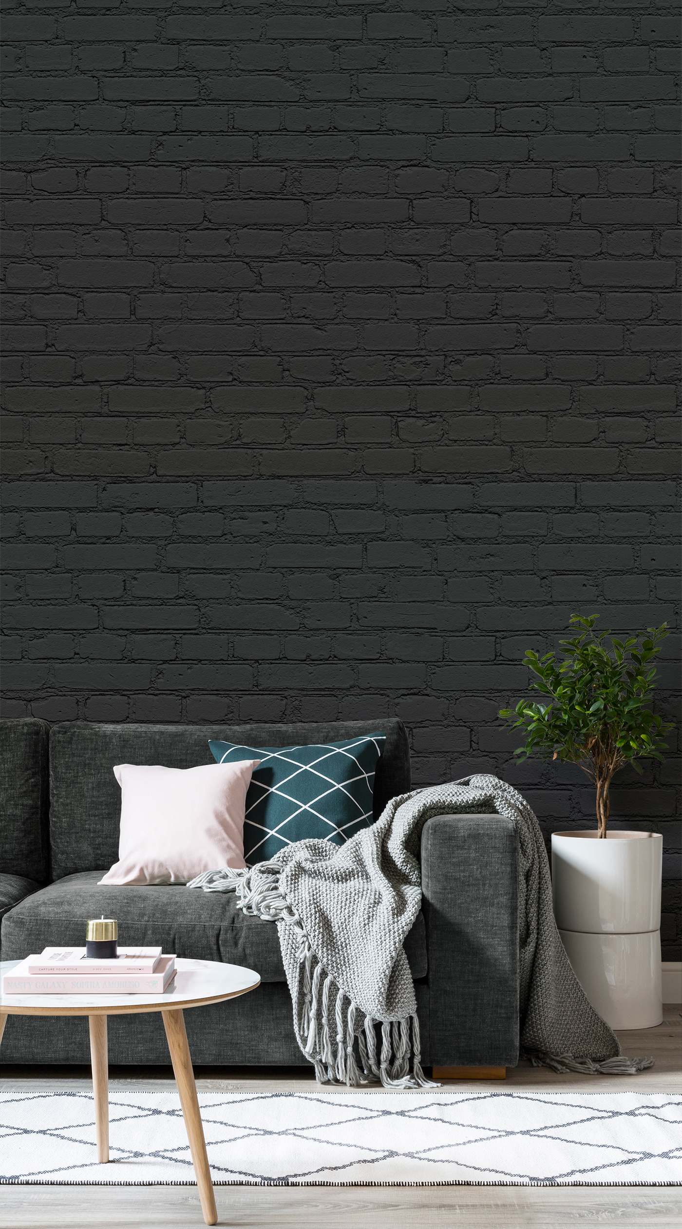 1400x2520  Black Brick Wallpaper Mural - Room Phone (# 1389449) - HD Wallpaper \ u0026 Backgrounds Download
