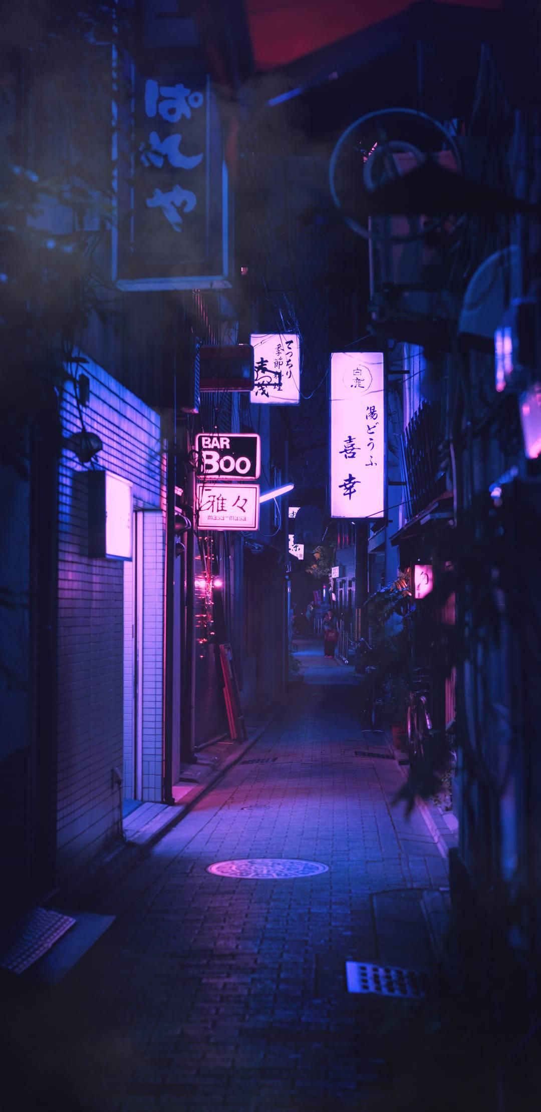 1080x2220  Quite neon alley in tokyo | Неоновые обои Neon Aesthetic japan