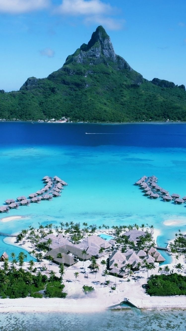 750x1334  Download Wallpaper 750x13Bora bora Huts Resort Island iPhone | Курорт Бора-Бора Island