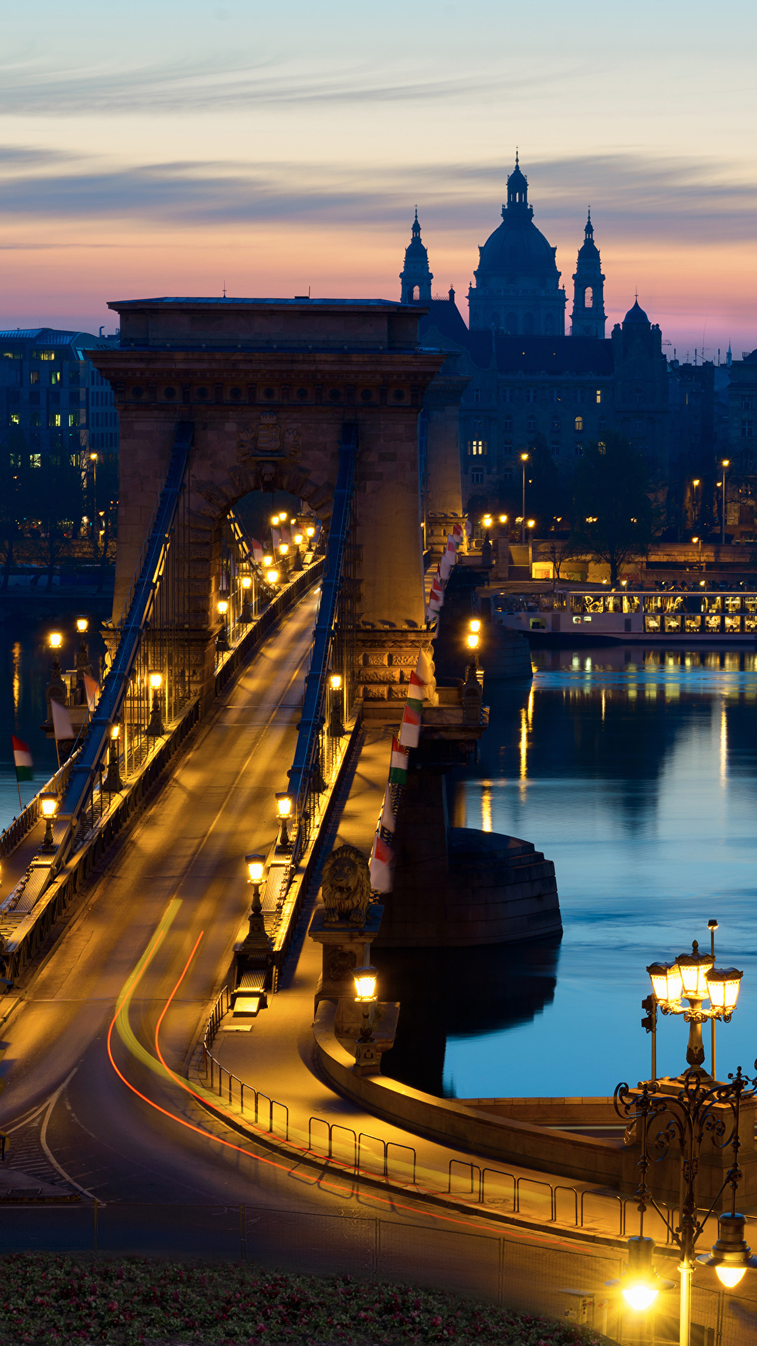 1080x1920   Изображение Будапешт Венгрия Мосты Ночные реки Уличные фонари 1080x1920