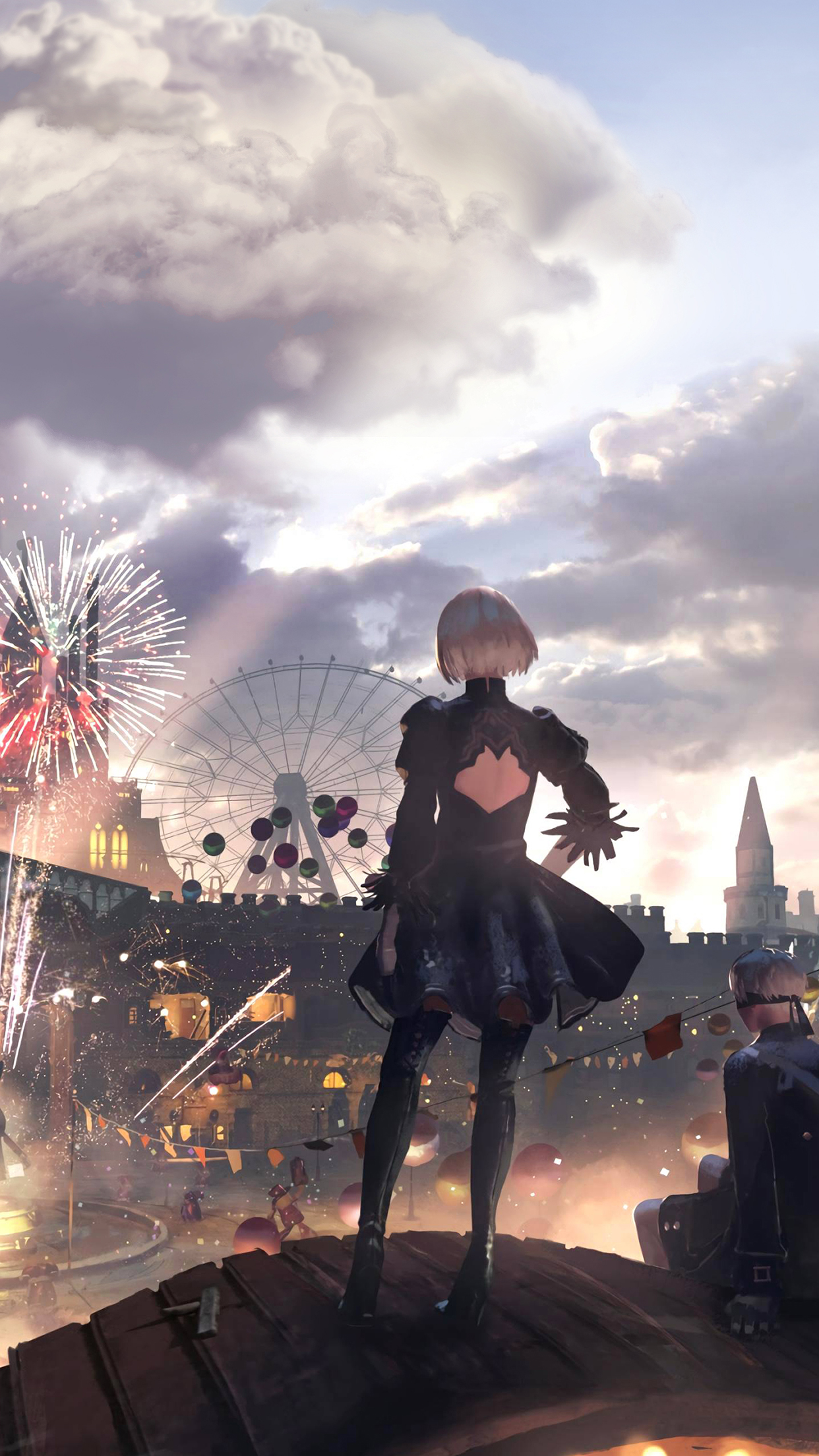 1242x2208  Nier Автоматы Карнавал Обои | Кошка с моноклем 