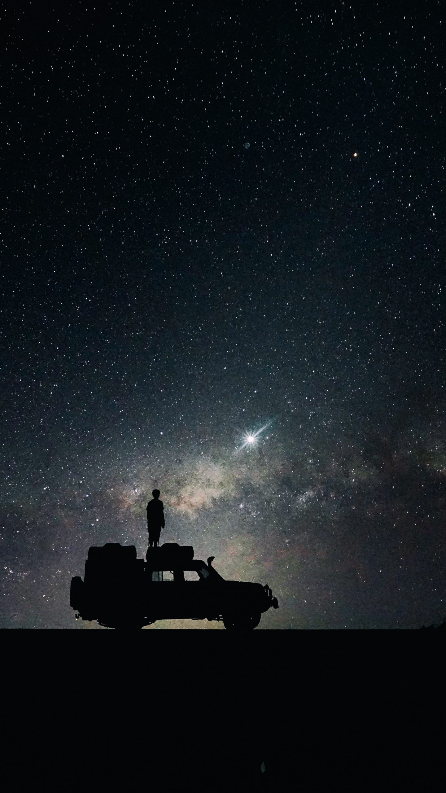 1440x2560  Night Car Man Silhouette Stars 5K Wallpaper - Лучшие обои