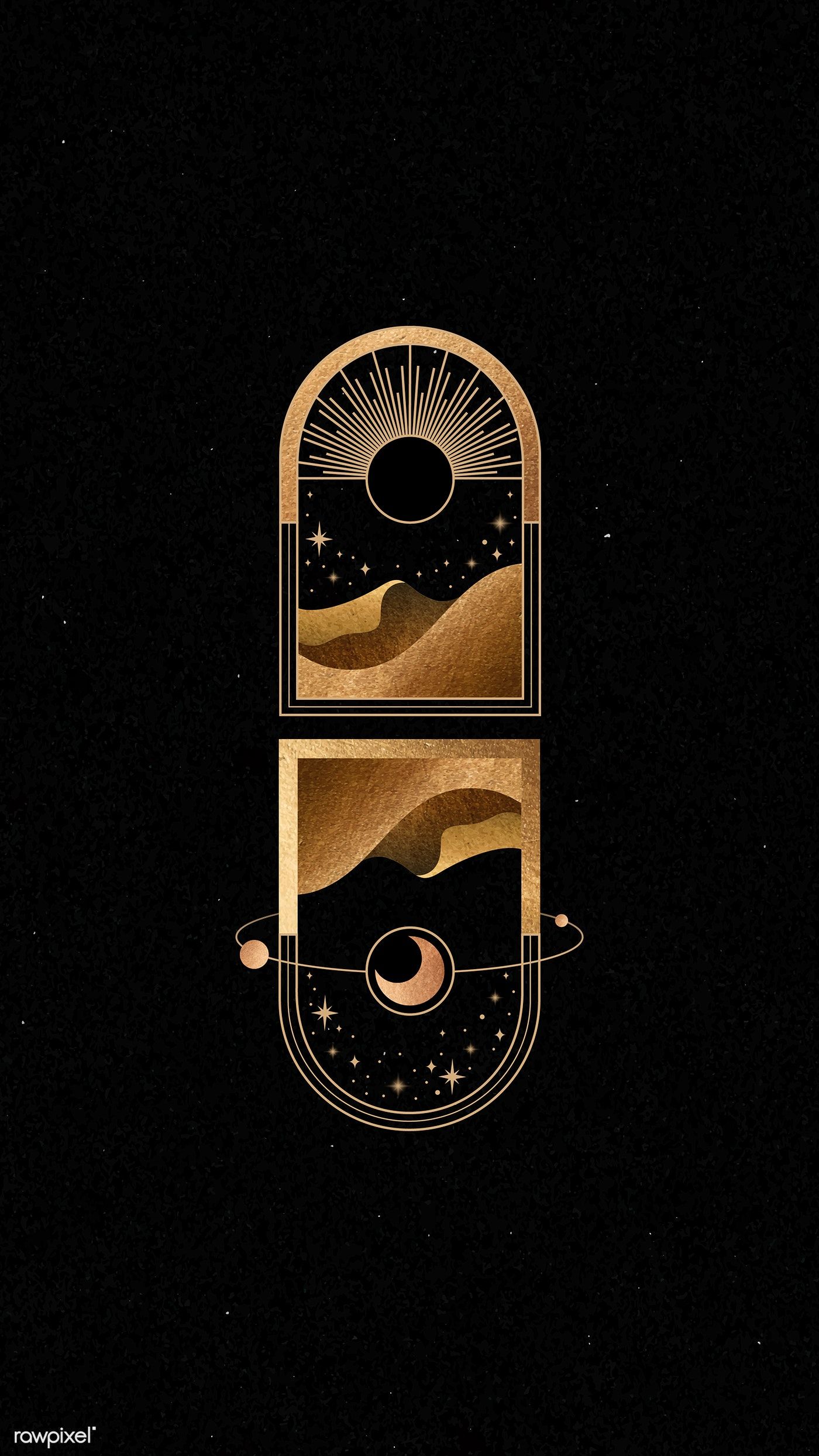 1400x2488  Download Премиум вектор мистической золотой рамки на черном фоне мобильного телефона | Черный и золотой эстетическое искусство Мистическое искусство 