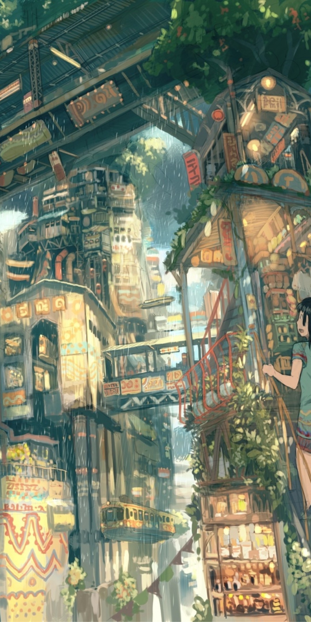 1080x2160  Загрузить 1080x2160 Аниме Стимпанк Город Дождь Толпа людей Обои для Huawei Mate 10 - WallpaperMaiden