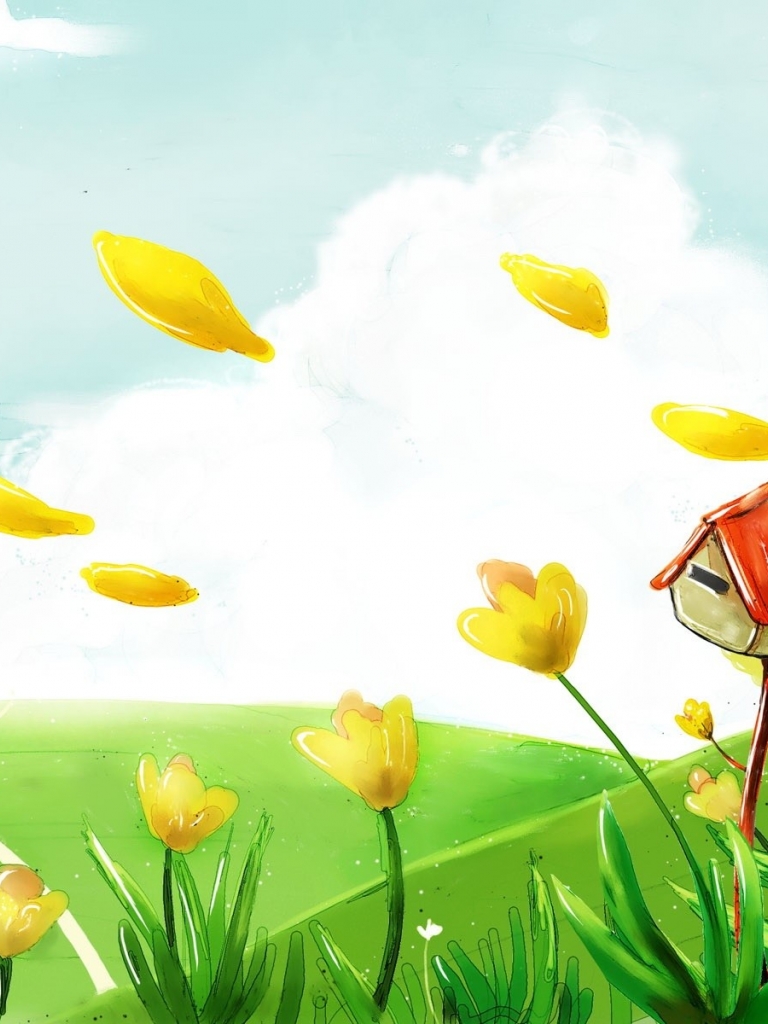 768x1024   Девушка в розовом капюшоне, иллюстрация 