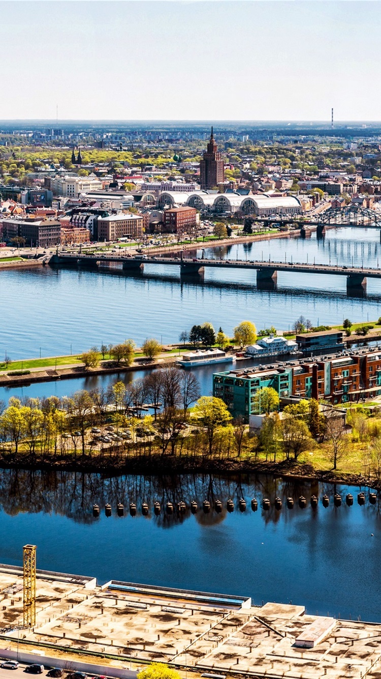 750x1334  Wallpaper Рига, Латвия, город, мост через реку, дома 2560x1600 HD Picture Image