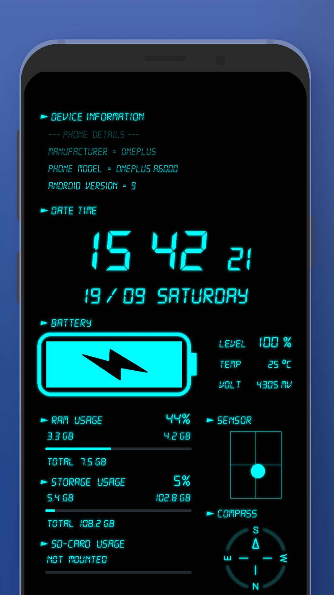 1080x1920 Digital Clock u0026 Battery Charge