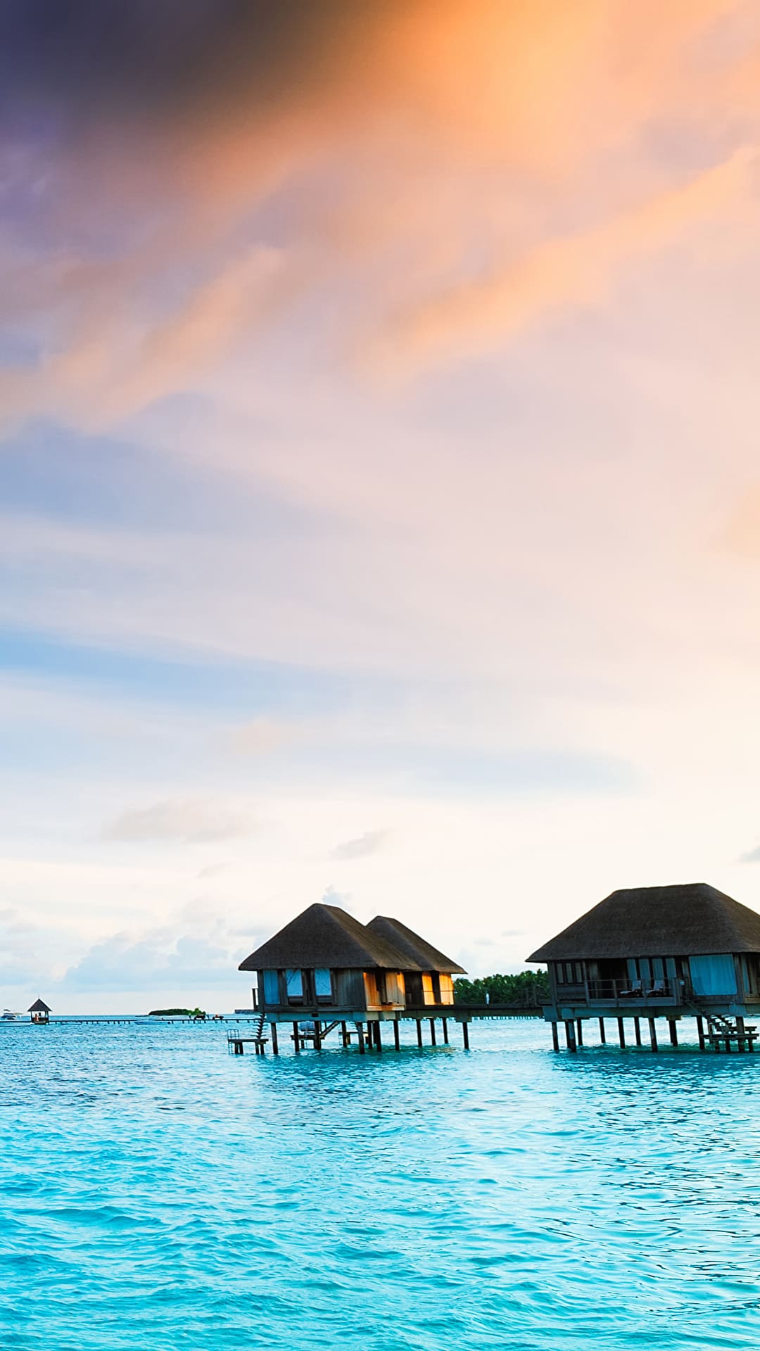 1080x1920 ? Maldives Beach House Palmes Paradise Tropical Обои | (51477) 