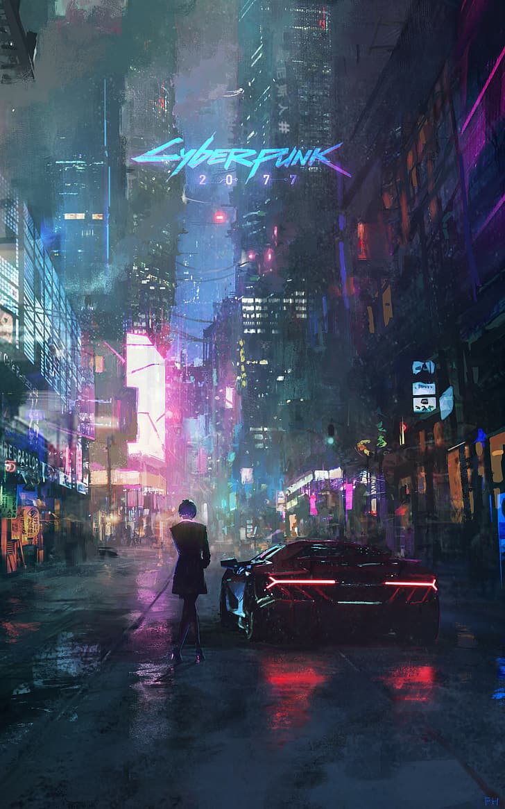 728x1165  CyberPunk City Sci-Fi Digital Art 4K обои # 4.1974 