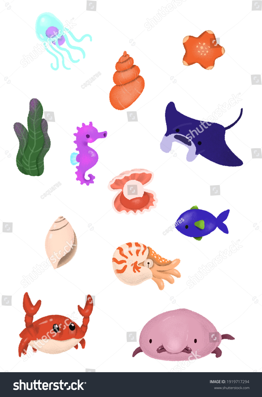 1058x1600  sea Животные иллюстрированные, включая Blob Fish Insolading 191917294 | Shutterstock