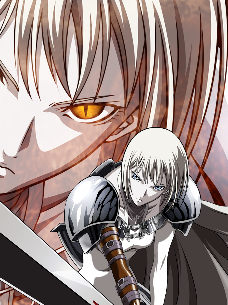 768x1024   401387 Claymore (аниме), аниме -девушка, доспехи, бицепсы, большие сиськи, бедра, женщины с мечами, воин женский, длинные волосы, глядя на зрителя, светлые волосы, Тереза ​​(Клеймор), боди, фанатское искусство, красные Губная помада, Underboobob, аниме -заставка, 