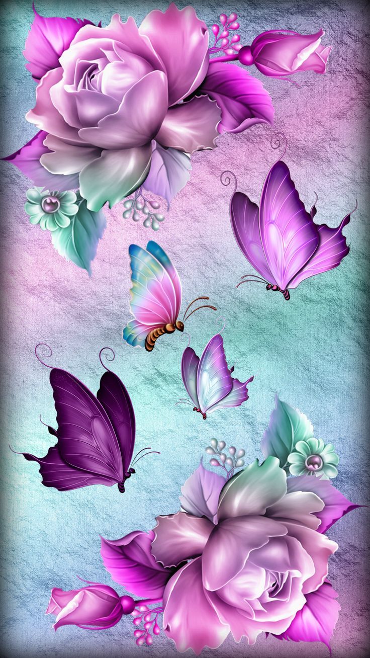 Фиолетовые обои на телефон с бабочками
