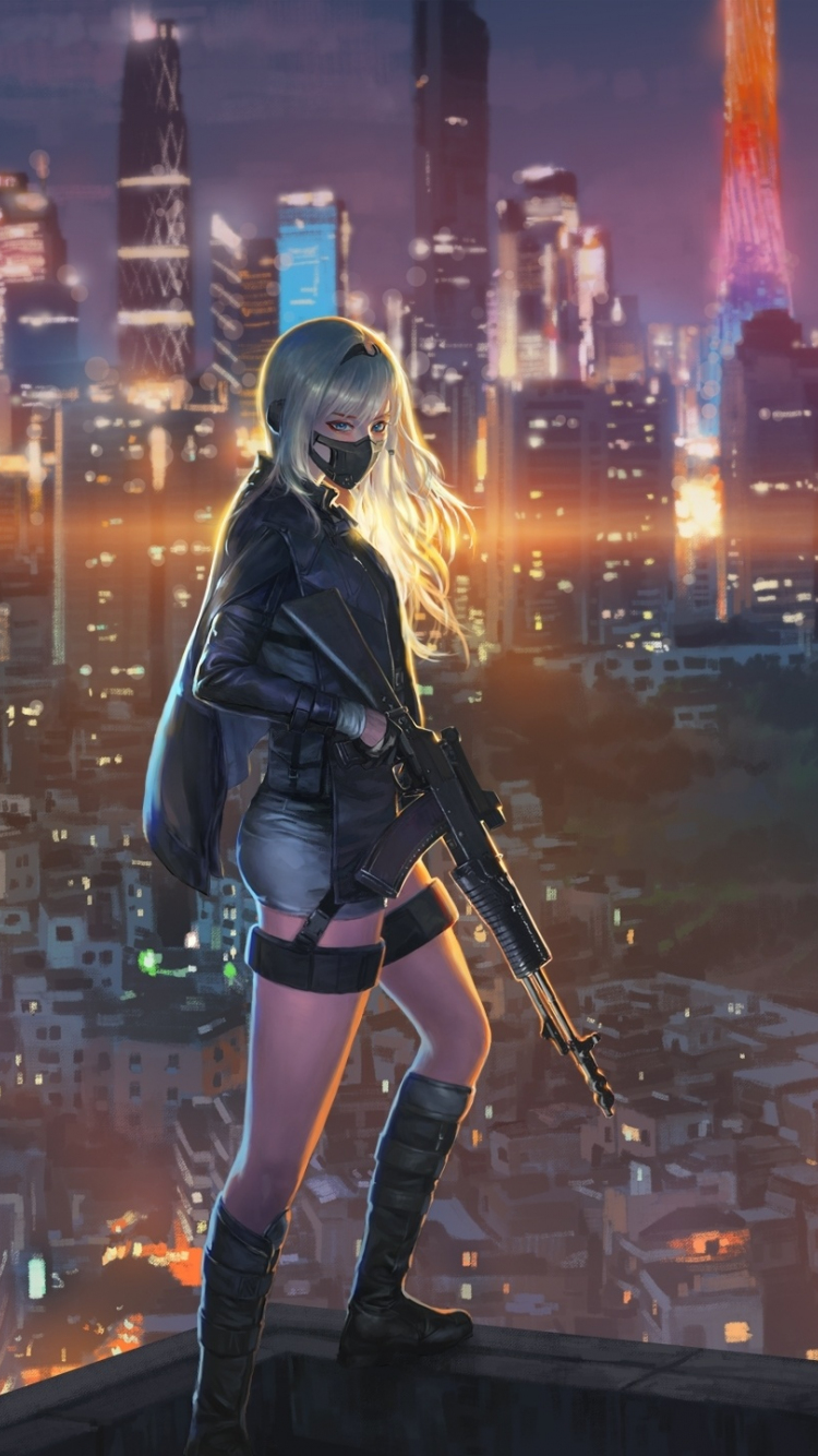 750x1334  Sniper Girl Sci-Fi 4K Телефон iPhone обои № 4860A 