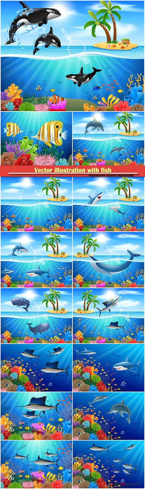 500x1678  Magnificent underwater world and its inhabitants vector dolphins whales  fishes » Территория дизайнера и веб-мастера - Клипарты Шаблоны Иконки  Кисти Обои Шрифты Скрипты ...