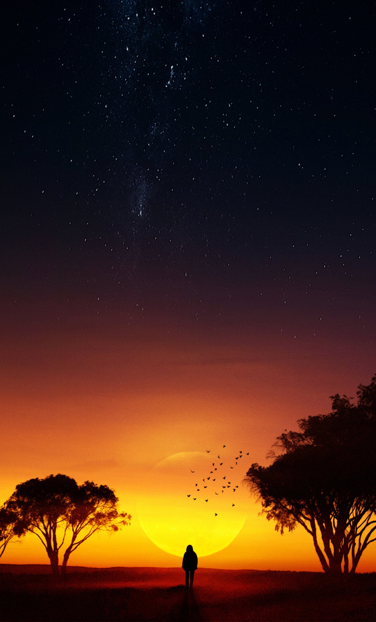 1280x2120  Night, Abstract, Landscape, Moon, Nature, Tree, HD Телефон Обои | Peakpx