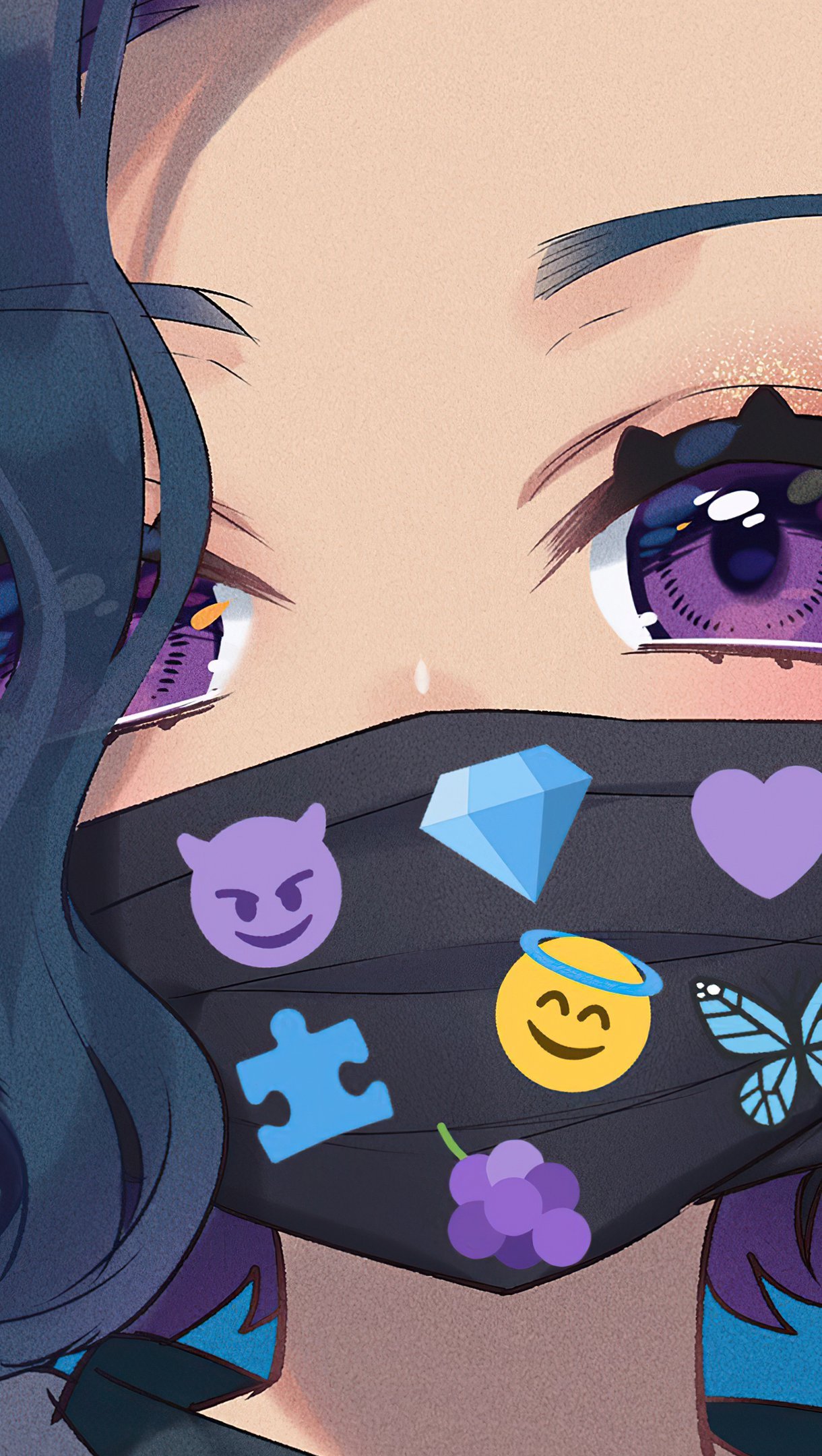 1220x2160  3440x1440px | бесплатно скачать | HD Обои: 25-джи ночной код, аниме девушки, голубые глаза, фиолетовый фон | Обои