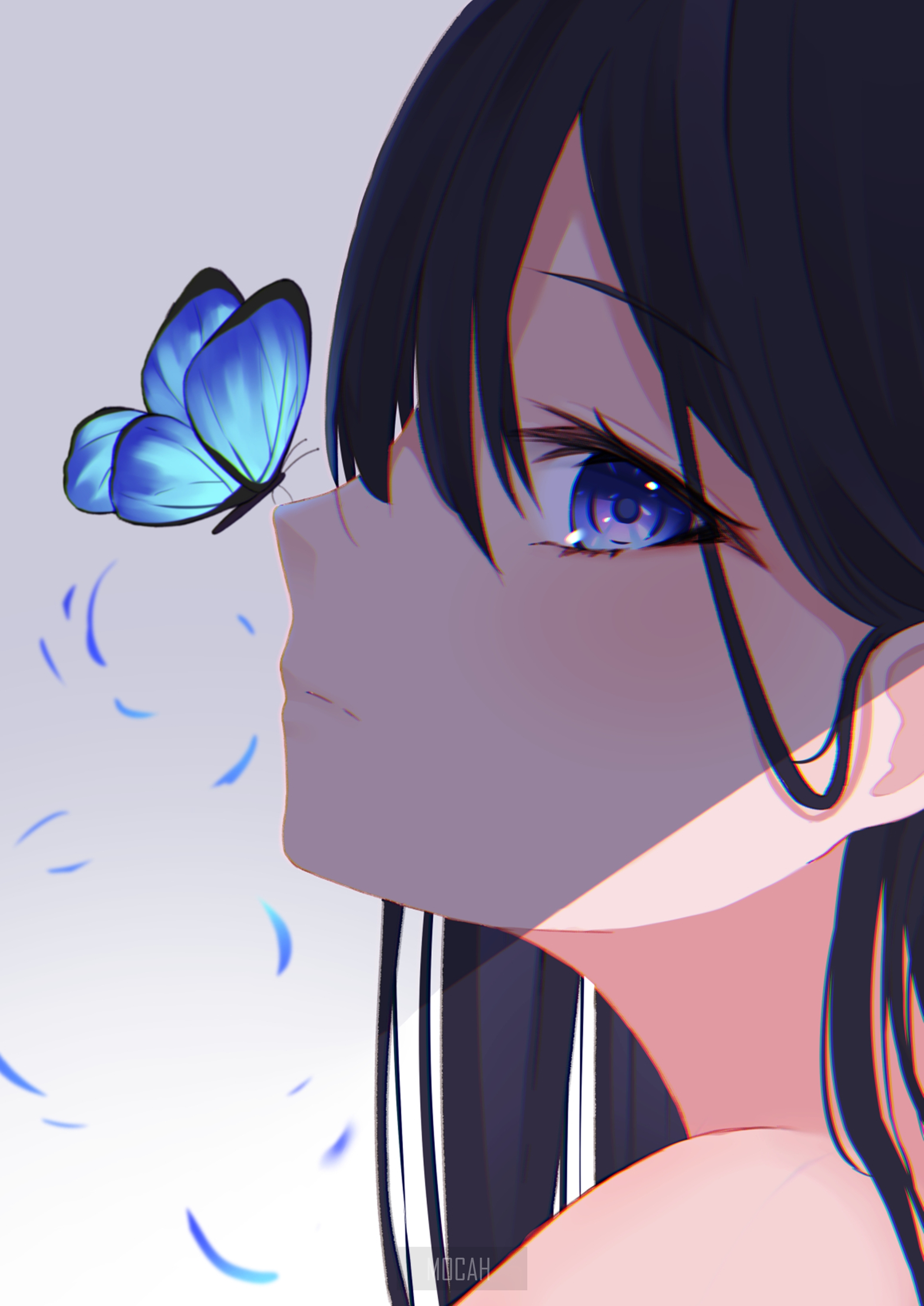 Аниме девочка с бабочкой на глазу