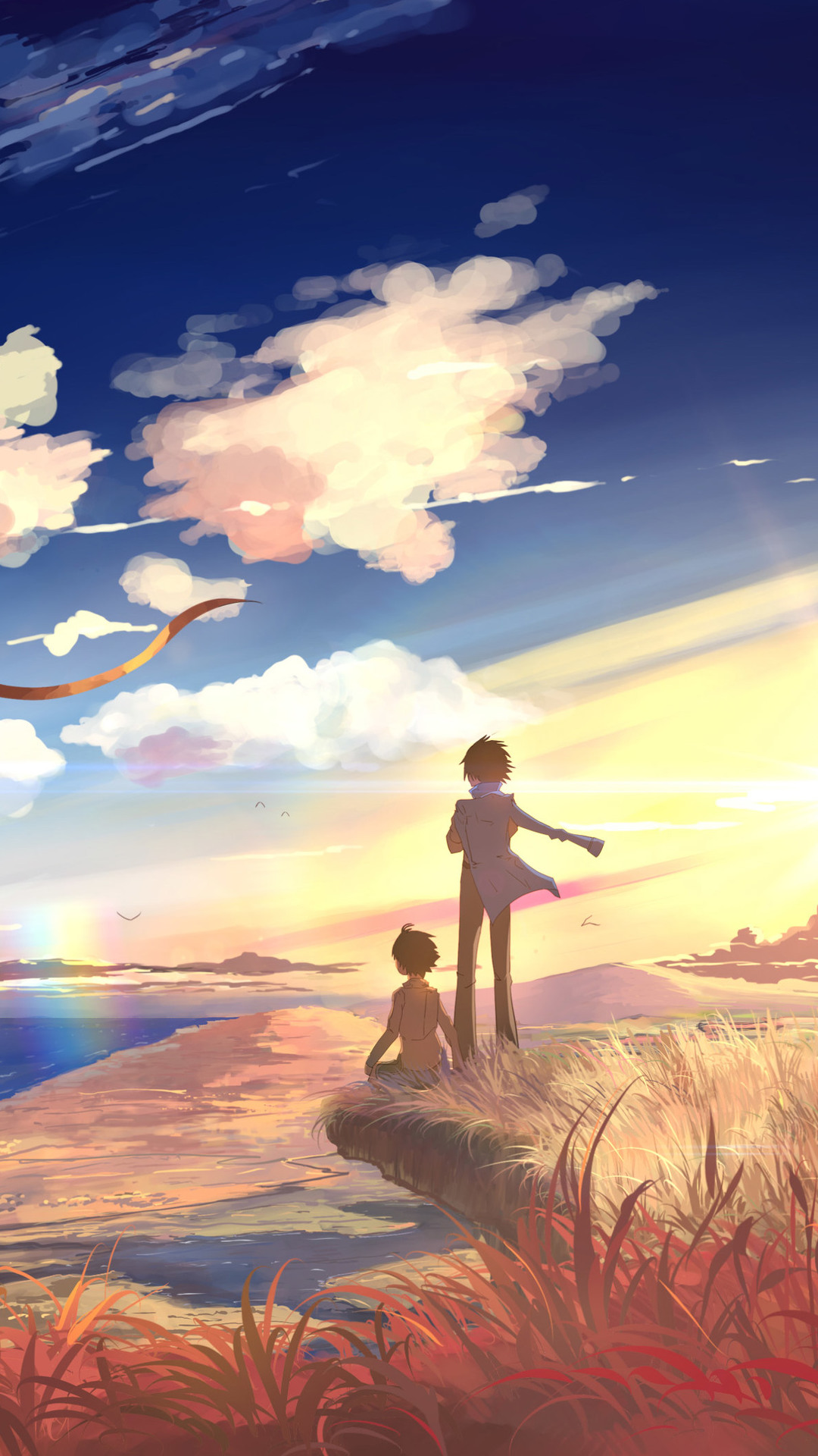 1080x1920  hd обои: аниме, велосипед, мальчики, милые, цветок, счастливые, лето | Обои Flare