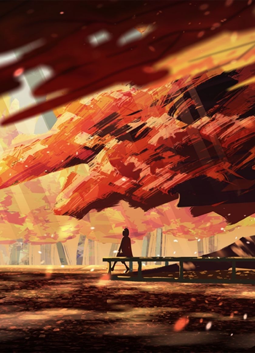 840x1160  1378111 Осень, лист, вода, волновая, аниме - редкая галерея HD обои 