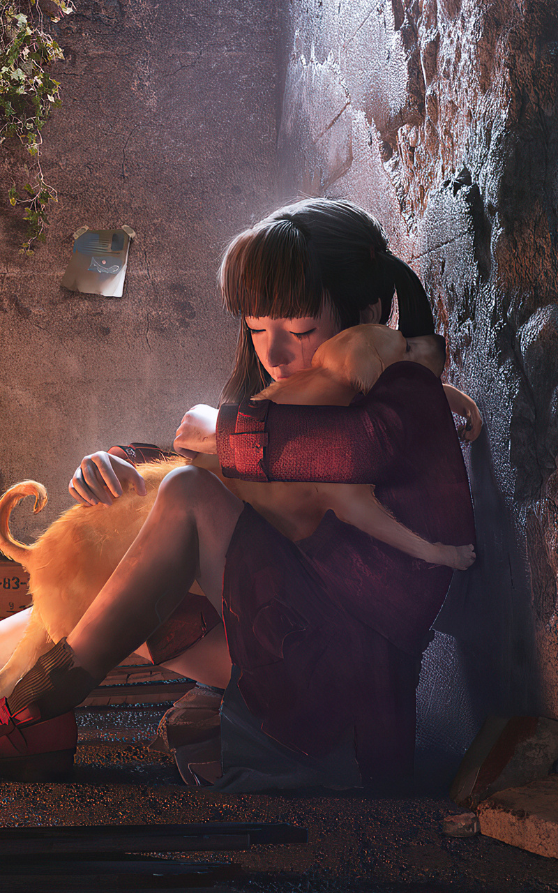 800x1280  800x1280 только плачущая девушка с собакой Nexus 7, Samsung Galaxy Tab 10, примечание Android планшеты HD 4K обои, изображения, фоны, фотографии и картинки